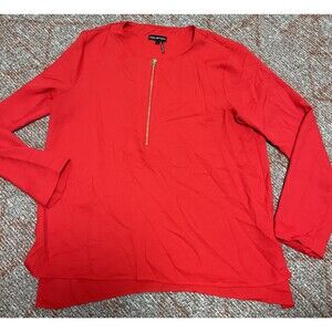 HALSTON Vintage Women's Tunic Top Front Zipper Long Sleeve Red Size Large